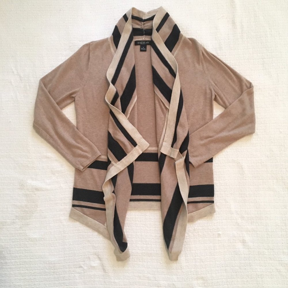 August Silk Waterfall Cardigan Tan Black Medium